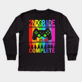 2nd Grade Level Complete Funny Gamer Shirt Back To School Crayons Kids Long Sleeve T-Shirt